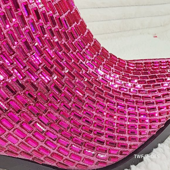 Mirage Fuchsia Pink Rhinestone Pull On Western Cowgirl Knee Boots - Picture 16 of 17